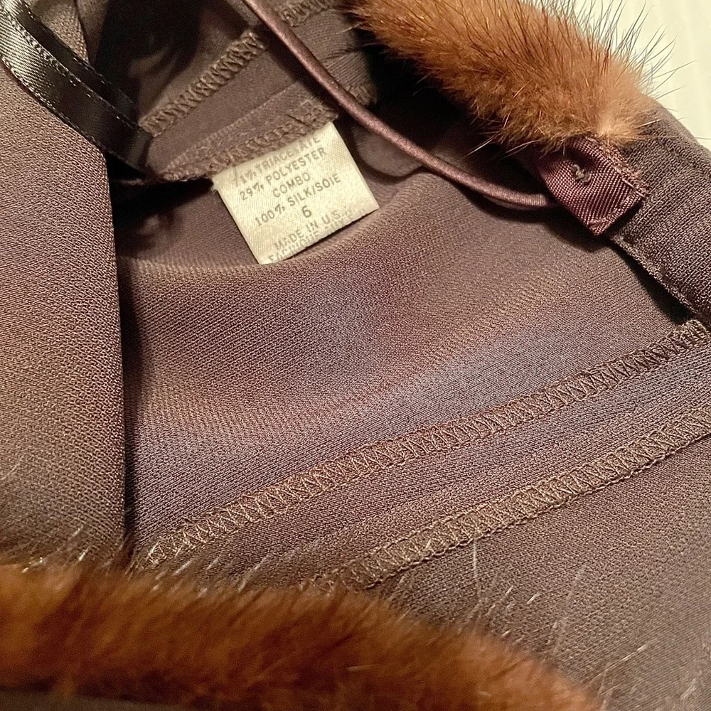 Tahari Striking Mink trimmed Spaghetti Strap Dress - Picture 7 of 13